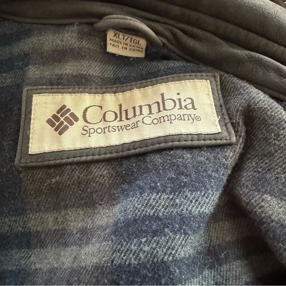 Columbia Mens Vintage Sportswear Brown Leather Flannel Lined Jacket Tall Sz XLT